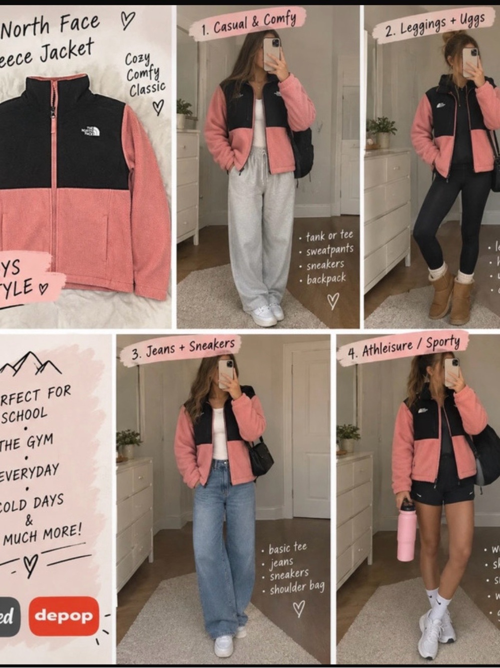 The North Face Pink and Black Teddy Fleece Jacket